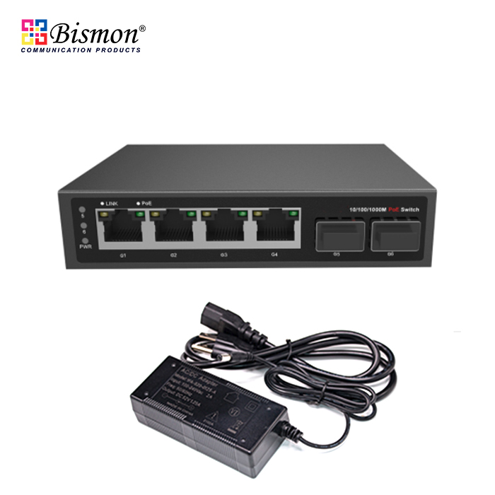 4 Port 10/100/1000M(Gigabit) PoE with 2SFP Fiber Switch